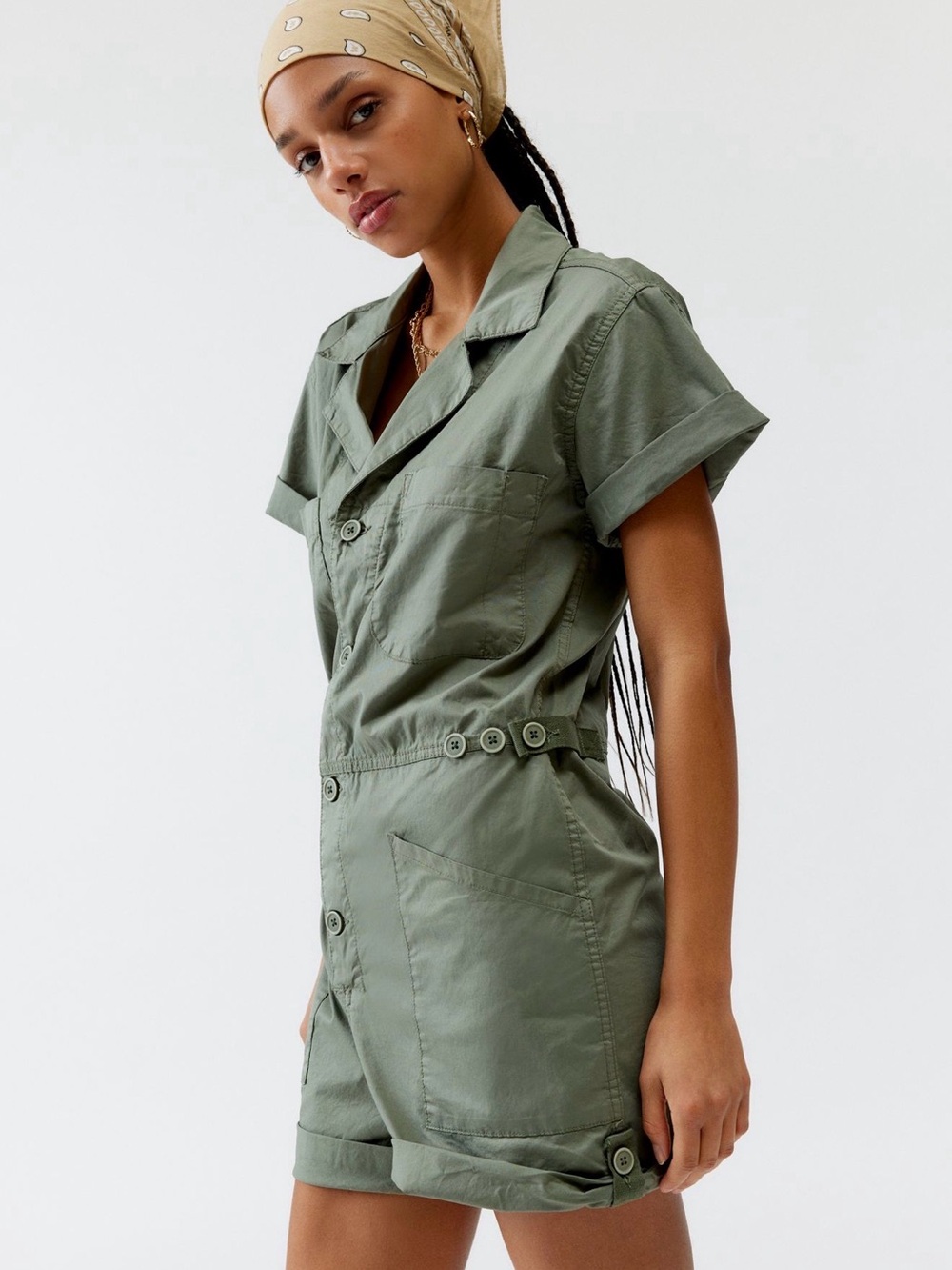 Pistola Parker Olive Utility Short-Sleeve Romper